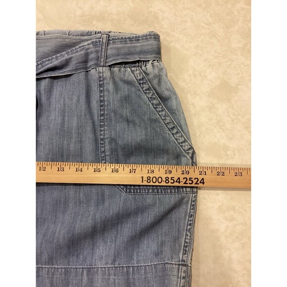 Express Chambray Belted Pockets 100% Cotton Skirt Sz M Stretch Hippie - Picture 5 of 8